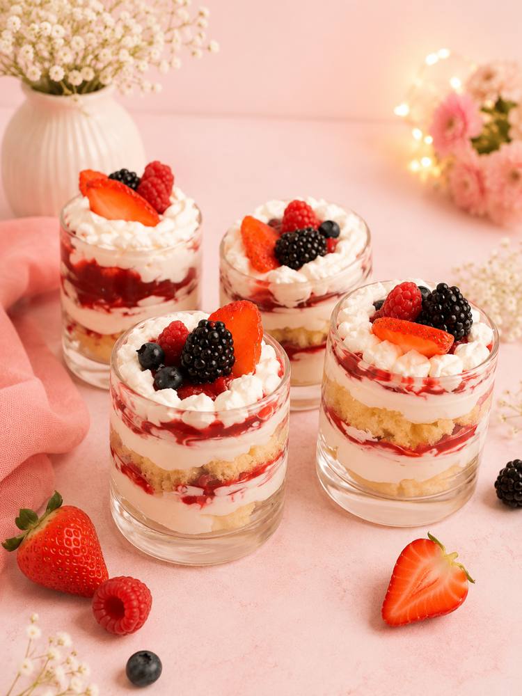 Vasitos de crema con frutos rojos