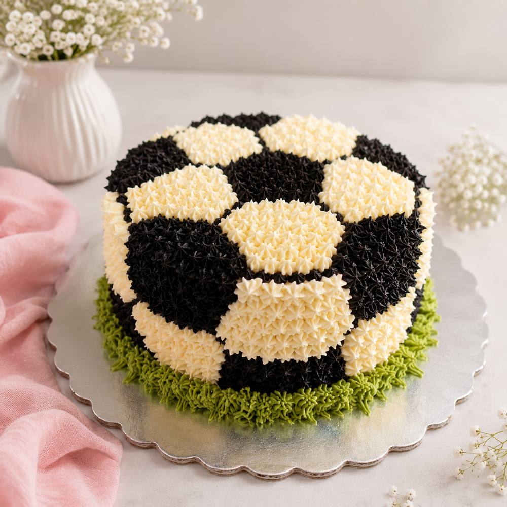 Pastel de balón de futbol con pasto de betún